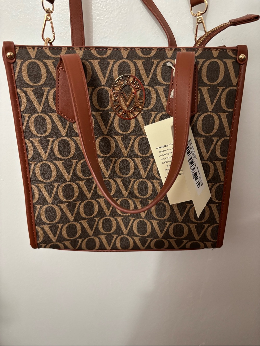 Valentino Orlandi Brown Monogram Tote Bag with Tan Trim
